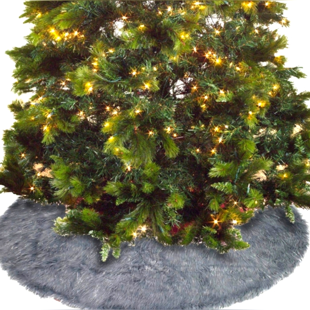 Gray Faux Fur Christmas Tree Skirt 48" Round